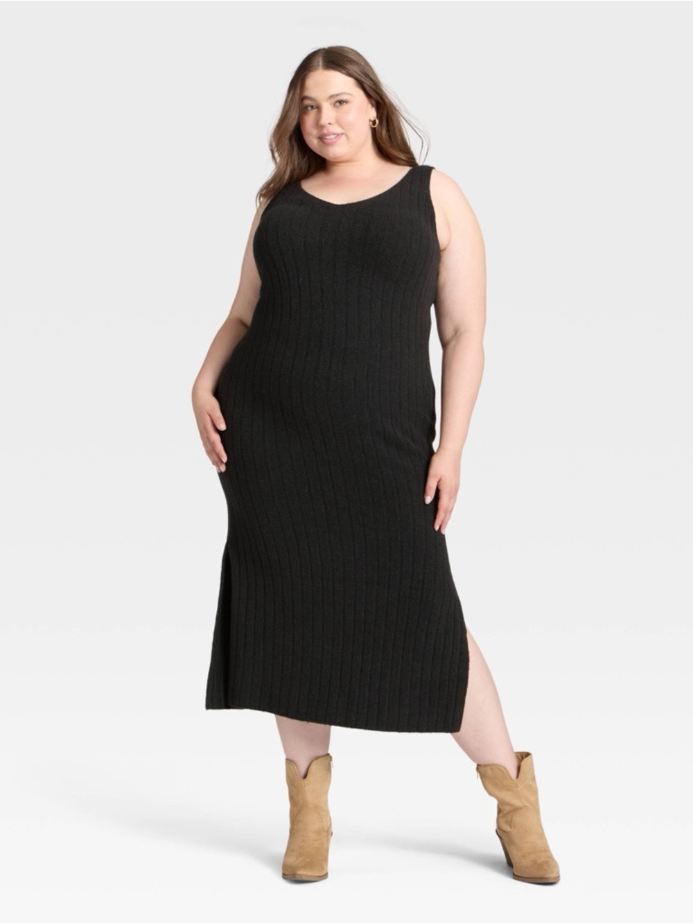 NWT Universal Thread Black Sleeveless V-Neck Ribbed Midi Dress Size XXL